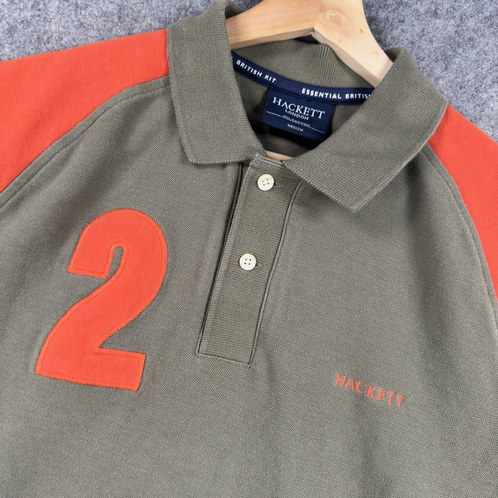 Hackett London Polo Shirt Mens Medium Brown Orange Number 2 Cotton Pique Rugby